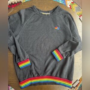 Aviator Nation Charcoal Sweatshirt with Rainbow Trim